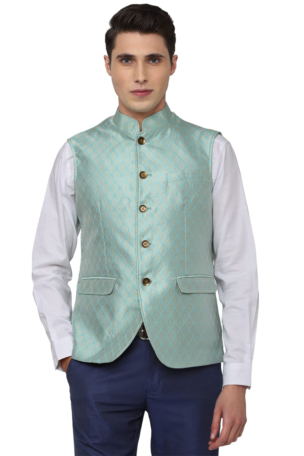 peter england Men's A-Line Coat (PINJSTLFE22134_Blue-picture-38