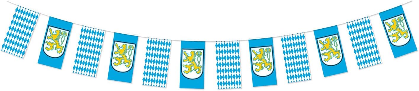 Beistle Club Pack Oktoberfest Blue and White Diamond and Lion Plastic Pennant Banner, Box of 12