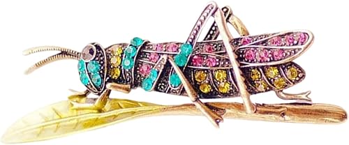 Retro Metal Grasshopper Brooch Intricately Detailed With Diamonds Unique Anniver