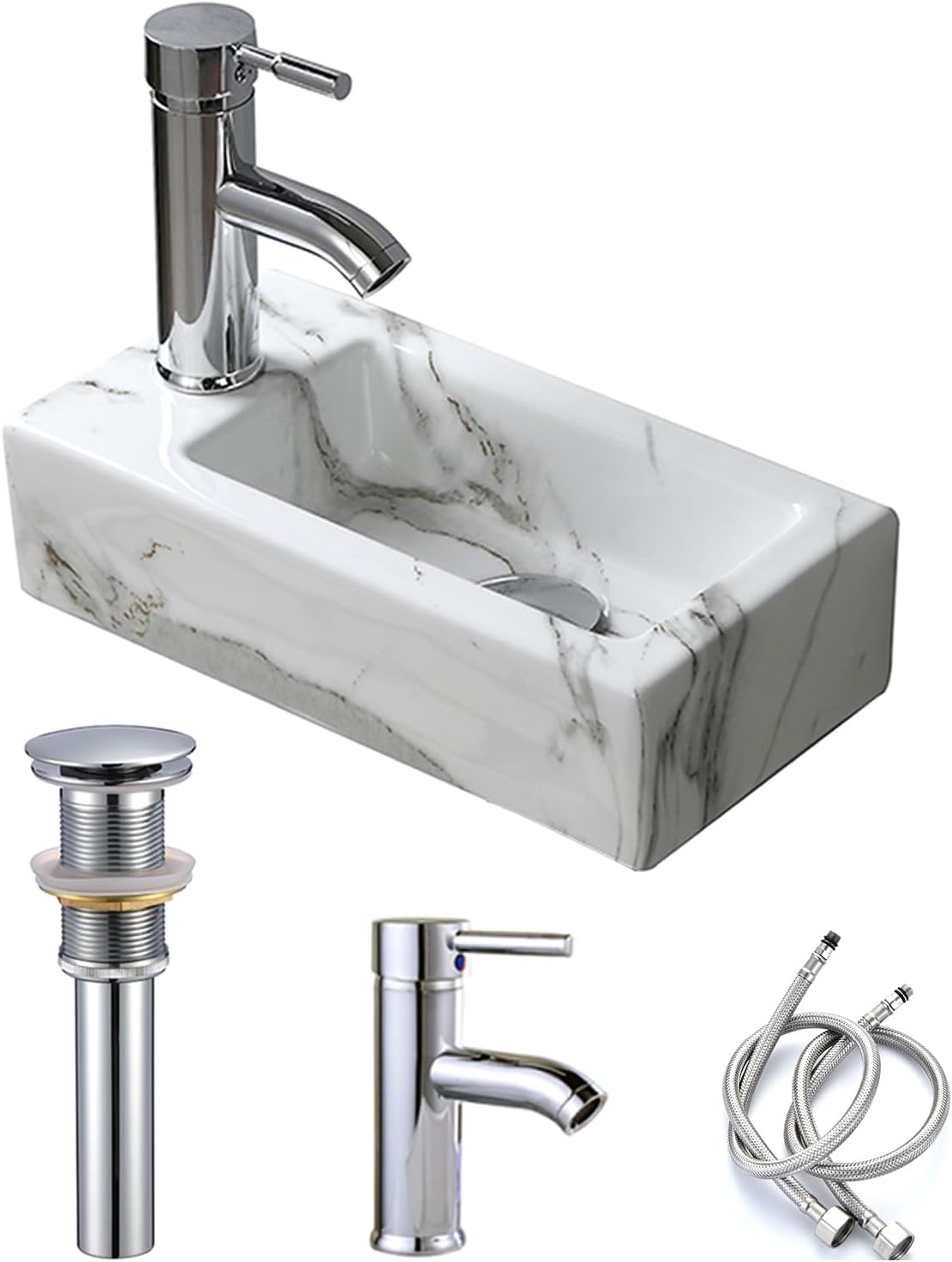 Small Bathroom Sink, Marble Wall Hung Basin Sink Rectangle Ceramic Wash ...