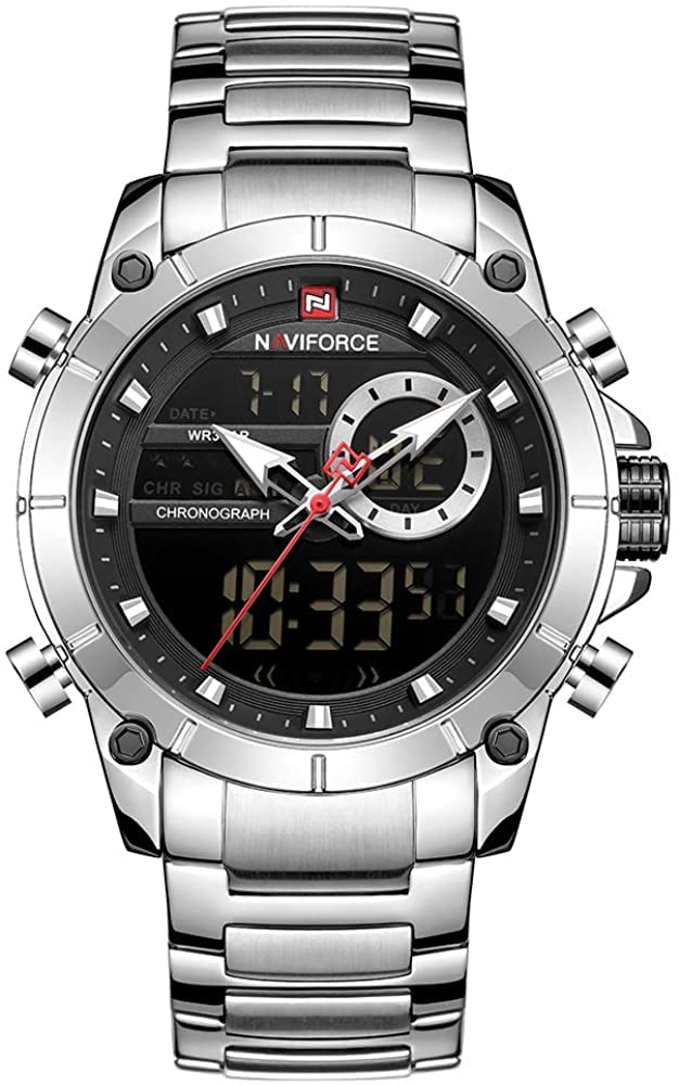 NAVIFORCE Watch for Men Dual Display Digital Quartz Watches Multifunctional Business Stainless Steel Wristwatch
