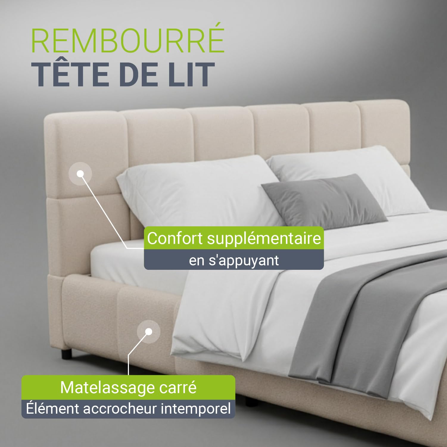 Juskys lit capitonné Florenz 180 x 200 cm – en Tissu bouclé, lit Moderne avec tête & Pied, Cadre en Bois & métal, sommier à Lattes, capacité 500 kg – Beige