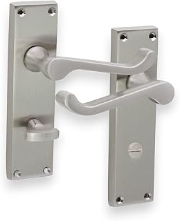 Viktorianischer Schnörkelhebel auf Rückplatte, Sichtschutz, Badezimmertürgriffe, satiniertes Nickel – Infinity Decor