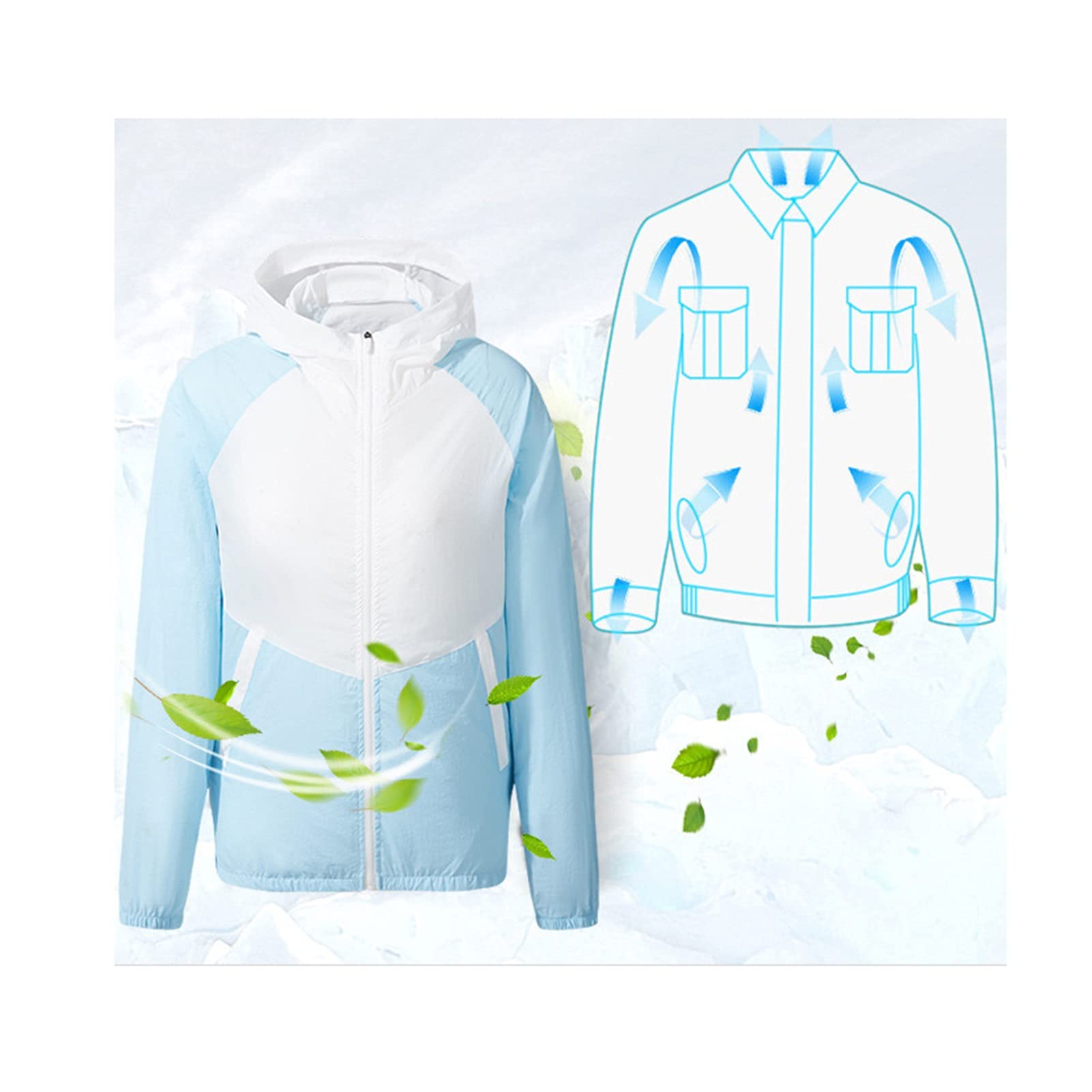 Kühlende Ventilatorjacke mit Kapuze, 3-stufig verstellbar, aus UV-beständigem Stoff, bequem und atmungsaktiv, geeignet zum Kühlen im heißen Sommer und für Arbeiten im Freien