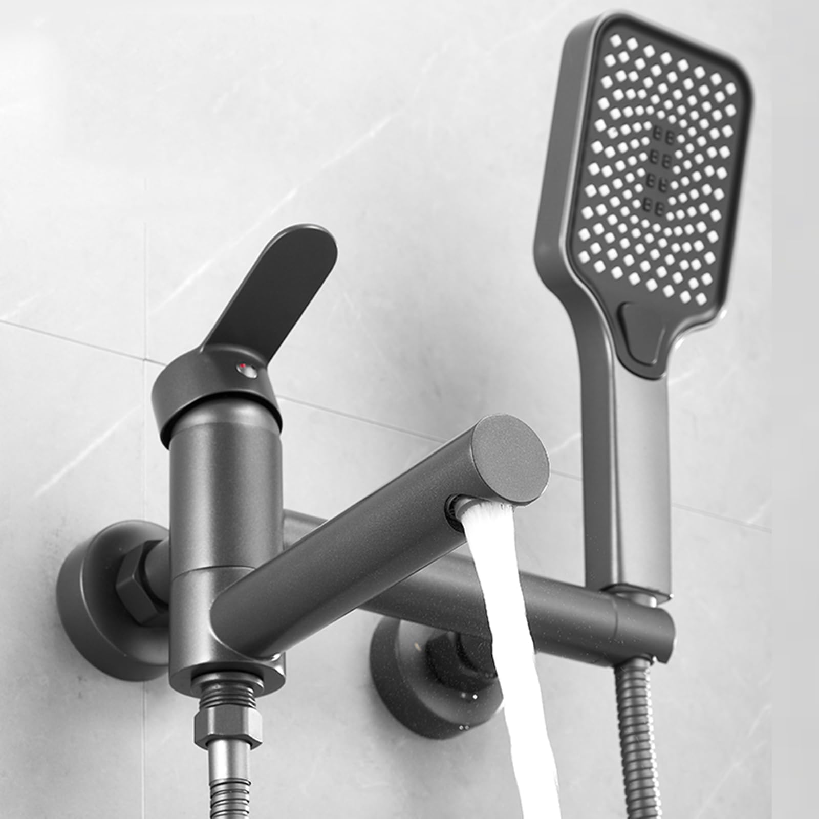Mitigeur de douche mural gris au design pliable haut de gamme pour baignoire