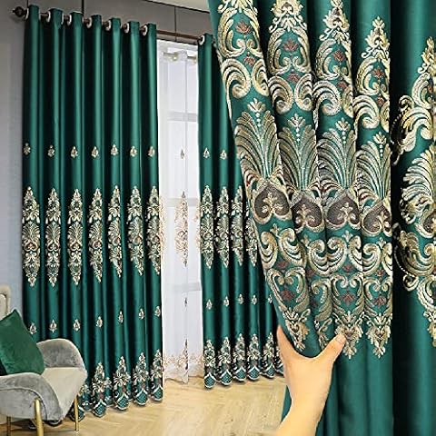 Amidoudou 1 Pair European Luxury Jacquard Embroidered Curtains for Living Room Bedroom (Green,51x96 Inch) Cover