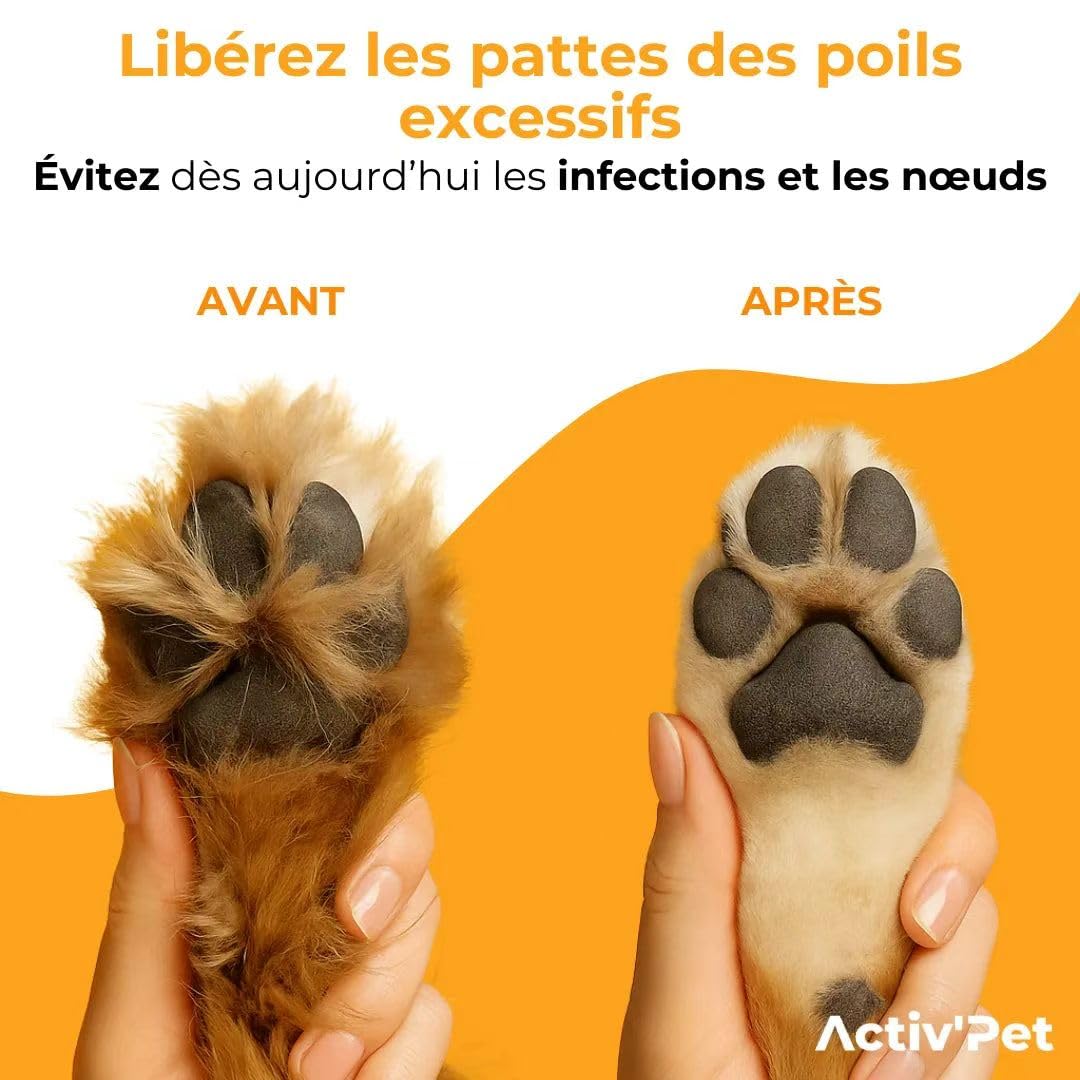 Activ'Pet Tondeuse à pattes - Douce pour Chien et Chat, Lames Céramique et Inox, LED Intégrée, Rechargeable USB, Étanche, Toilettage Zones Sensibles Sans Stress