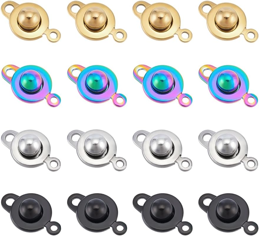 UNICRAFTALE 16 Sets 4 Colors Stainless Steel Snap Clasps Snap Button Clasps 15mm Round Clasps Ball and Socket Snap Clasps Bracelet Clasps Connector Metal Jewelry Clasps for DIY Necklace Making
