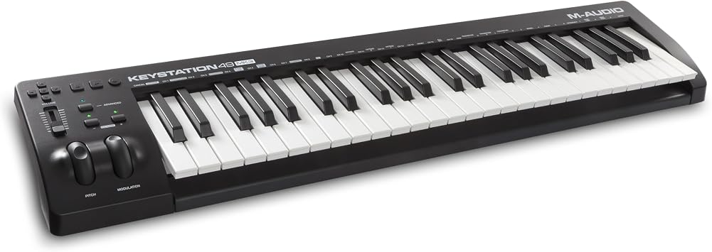 M-Audio USB MIDI Keyboard, Velocity Support, 49 Keys, DAW Control, Piano Sound Source, Music Production, Software Included, Keystation49 MK3
