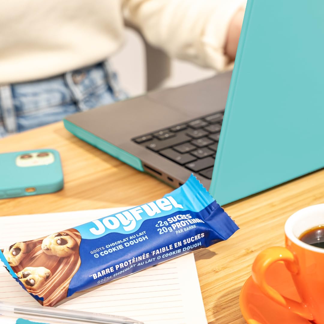JOYFUEL Barre Protéinée - Goûts Chocolat au Lait & Cookie Dough - <2g de sucre - 20g de protéines - Boîte de 12 barres X 55g