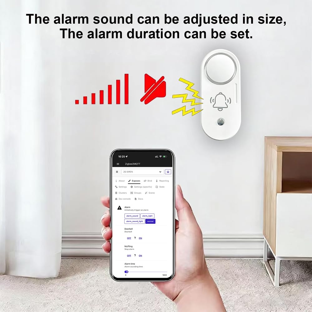 Haozee Zigbee Funk-Sirenenalarm, 110 dB lauter Sicherheitsalarm | batteriebetrieben,smarte App-Steuerung & Szenenverknüpfung, einfache Installation, kompatibel mit Home Assistant