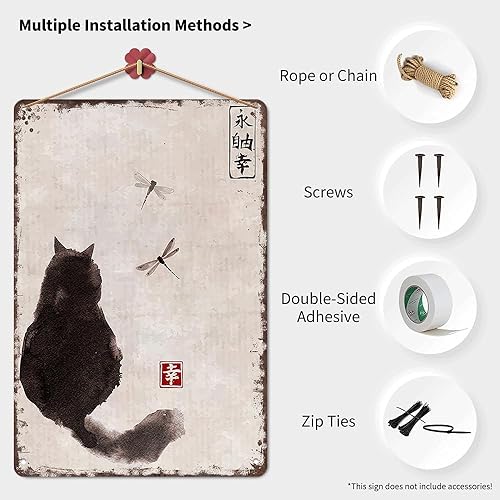 Miniatura 3 de Cartel de hojalata japonés vintage japonés con diseño de libélula, diseño de gato retro, placa de metal divertida para el hogar, dormitorio, sala de