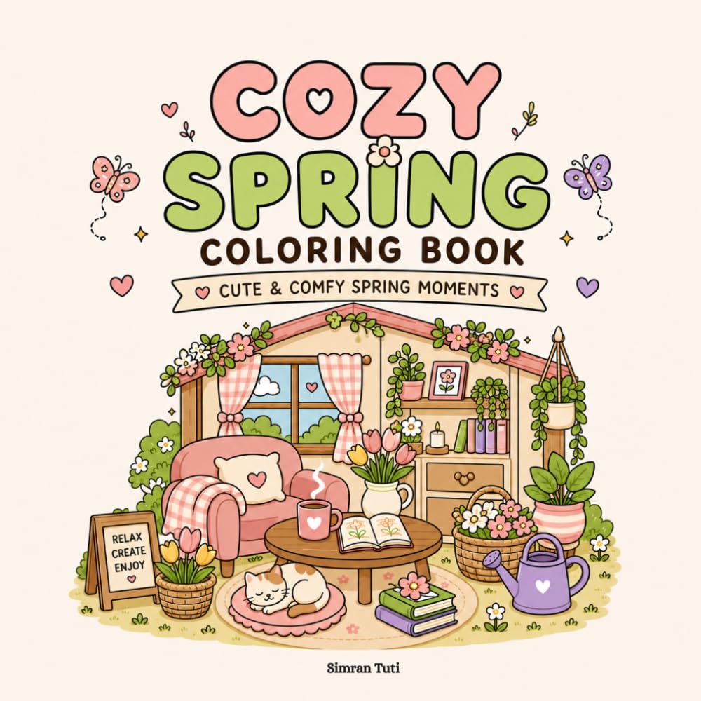 Cozy Spring Coloring Book: Cute and Simple Spring Pages for Relaxation and Stress Relief