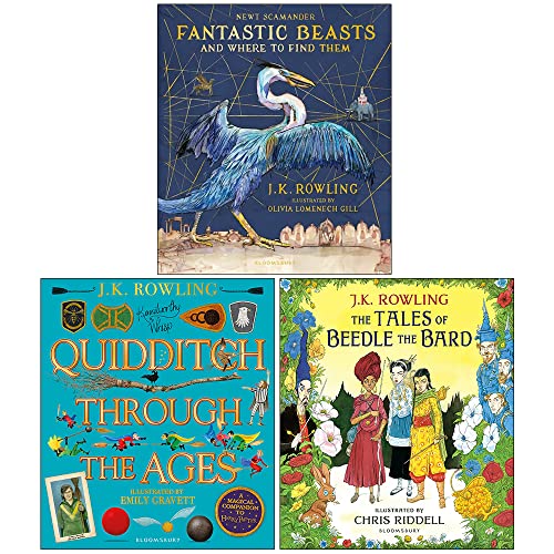 J.K. Rowling Illustrated Edition Collection 3 Books Set (Fantastic Beasts And Where To Find Them, Quidditch Through The Ages, The Tales Of Beedle The 