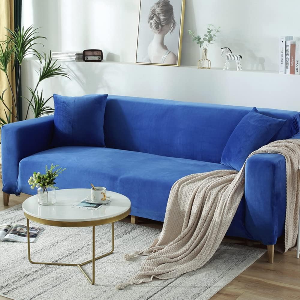 YOPOIY Stretch Velvet Sofa Cover Non-Slip Sofa Slipcover for Loveseat 3 4 Cushion Sofa L Shaped Sofa, Sofa Protector with Elastic Bottom, Washable -Brown-4 Seater(235-300cm)