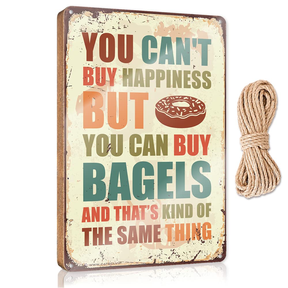 Dtha One Color Farmhouse Wall Decor Signs You Can't Buy Happiness But Can Bagels Wooden Sign Wooden Signs For Crafts Bathroom Funny Decor(23X35cm)