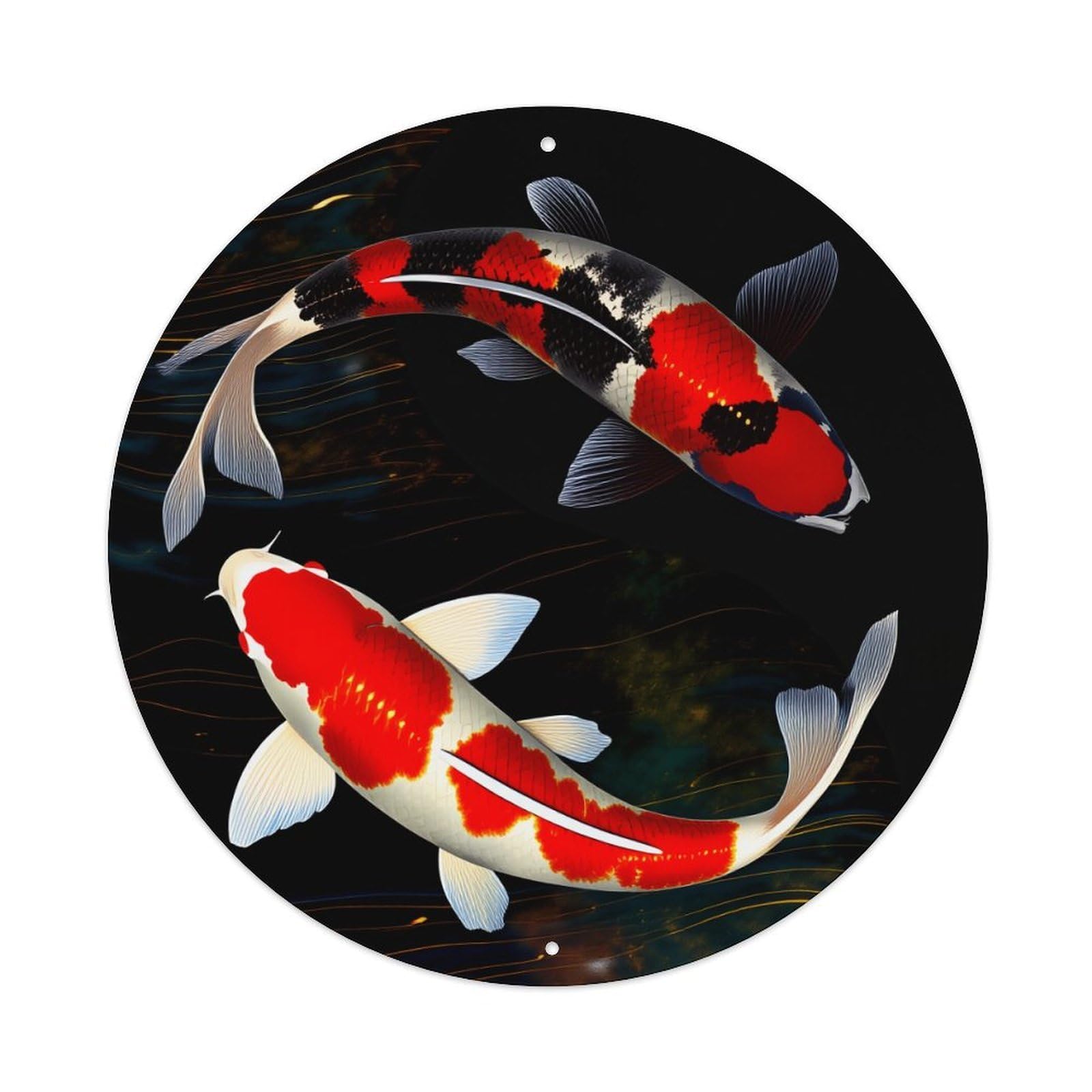 Koi Fish Yin Yang Pattern Vintage Round Tin Sign Retro Metal Wall Decor Metal Poster, Home Bar Garage Farmhouse Cafe Wall Art Decoration 8x8Inches