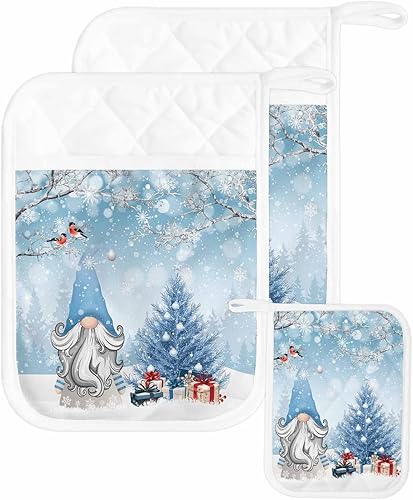 Miniatura 46 de Juego de 4 agarraderas de tela de rizo antideslizantes y aislantes de calor con bolsillo, guantes gruesos para horno, posavasos para hornear