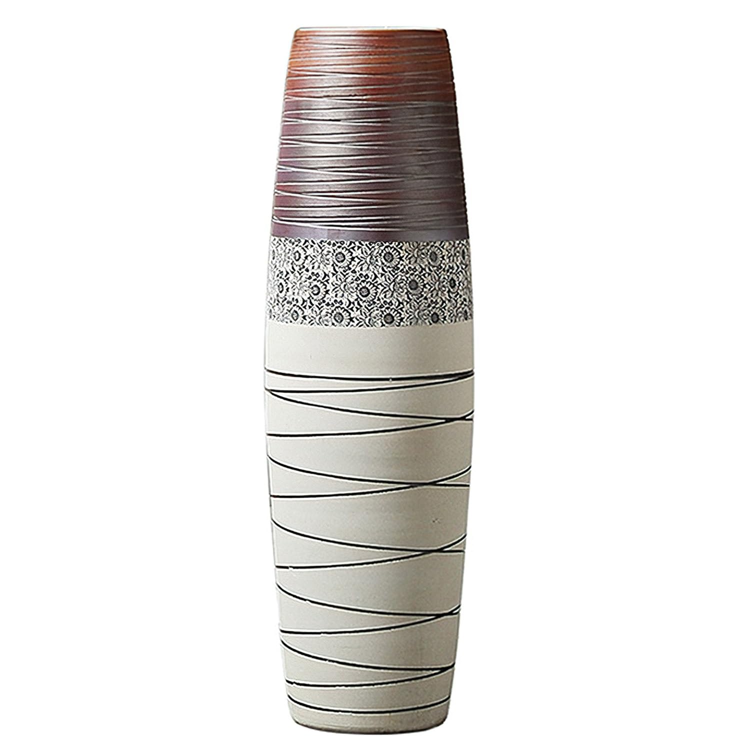 asdchZen Tall Floor Vase 31.4 Inches/80Cm Stripe Large Floor Ceramic Vase For Home Deocr, Living Room, Office, Entryway, Decorative Twigs And Flowers,23.5x80cm