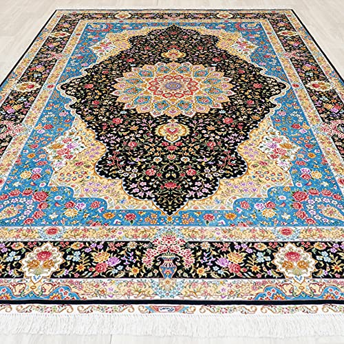 Yuchen Rug Handmade Silk Rug 6X9 Blue Handwoven Traditional Vintage Luxury Silk Area Rug For Living Room #TOP1