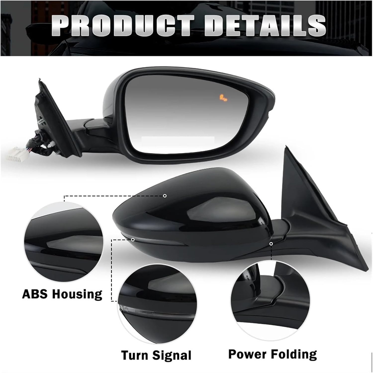 8 Wires Side Mirror Assembly Compatible with Honda Accord 2018-2022 Blind Spot with Turn Signal Indicator Car Accessories(1PC Left)