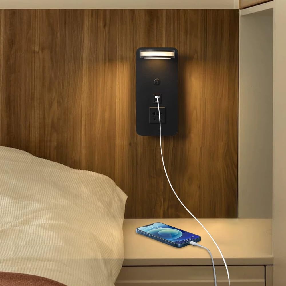 Jadssox Verstellbare LED-Wandleuchte Mit Schalter, USB-Ladeanschluss Und 350°-Drehung, Ideal Als Nachttischlampe, Leselampe Oder For Wohnzimmer Und Schlafzimmer(Black)