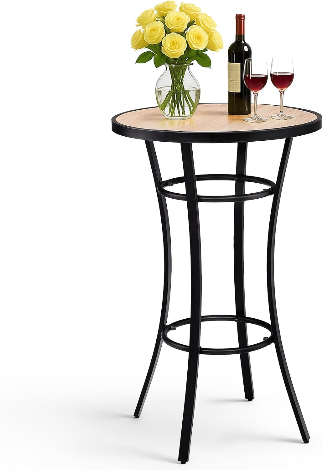 VINGLI Outdoor Bar Table 39" Height, Round Patio High Top Table with Wood-Like Top, All-Weather Metal Bistro Table with Heavy-Duty Iron Base for Garden Balcony Pub Bistro Cocktail Standing