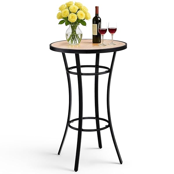 VINGLI Outdoor Bar Table 39" Height, Round Patio High Top Table with Wood-Like Top, All-Weather Metal Bistro Table with Heavy-Duty Iron Base for Garden Balcony Pub Bistro Cocktail Standing
