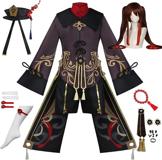 Lmetsky Women Costume Outfit Long Uniform Dress Hat Full Set Halloween Maid Christmas Women