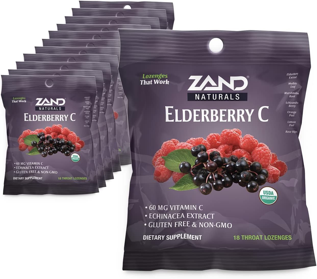 Immunity Elderberry Vitamin C Lozenges, Immune Support Soothing Throat Drops, Elderberry, Vitamin C, Echinacea Extract, No Cane Sugar or Corn Syrup, Gluten Free, Non-GMO (12 Bags, 18 Lozenges)