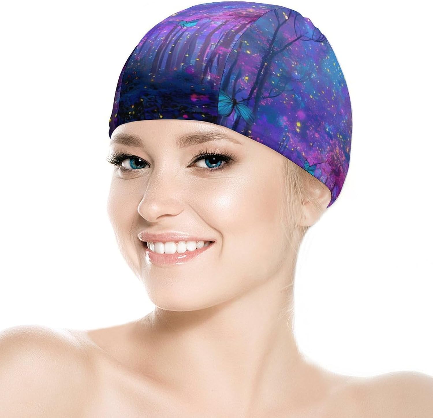 Glowing Butterflies Magical Forests Womens Swim Cap for Men Adult Swimming Hat Curly Short Medium Long Hair