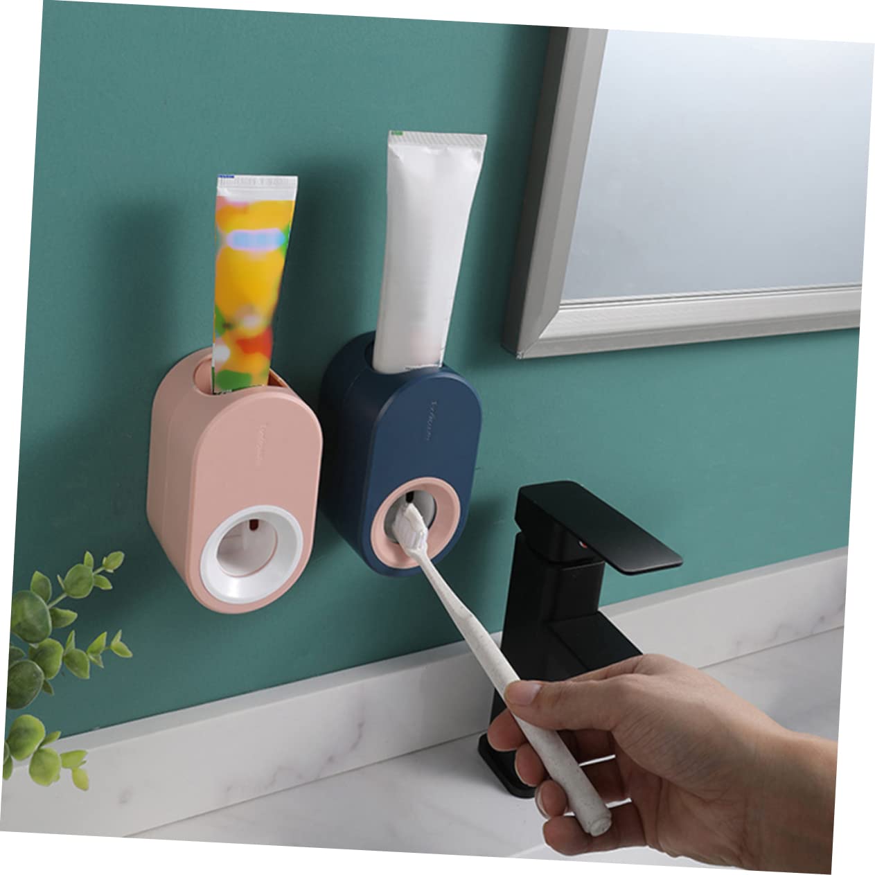 Cabilock 2pcs Automatic Toothpaste Dispenser for Bathroom Holder Wall-Mounted Plastic Toothpaste Pump Dispenser Rack