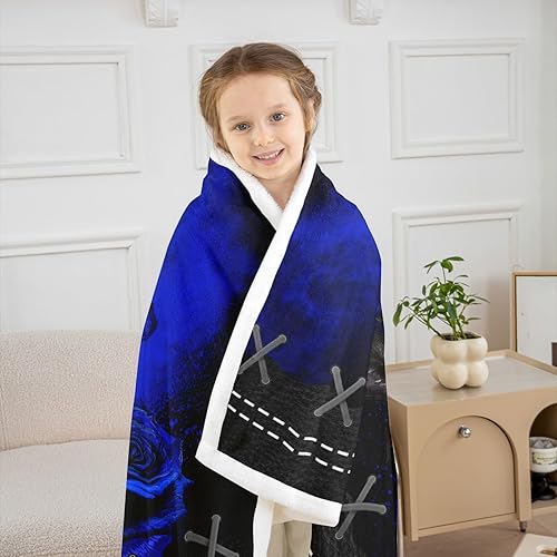 Miniatura 4 de Manfei Manta de rosas azul rey, manta para cama de flores negras, para decoración de habitación de niños, niñas, adultos, manta floral botánica para