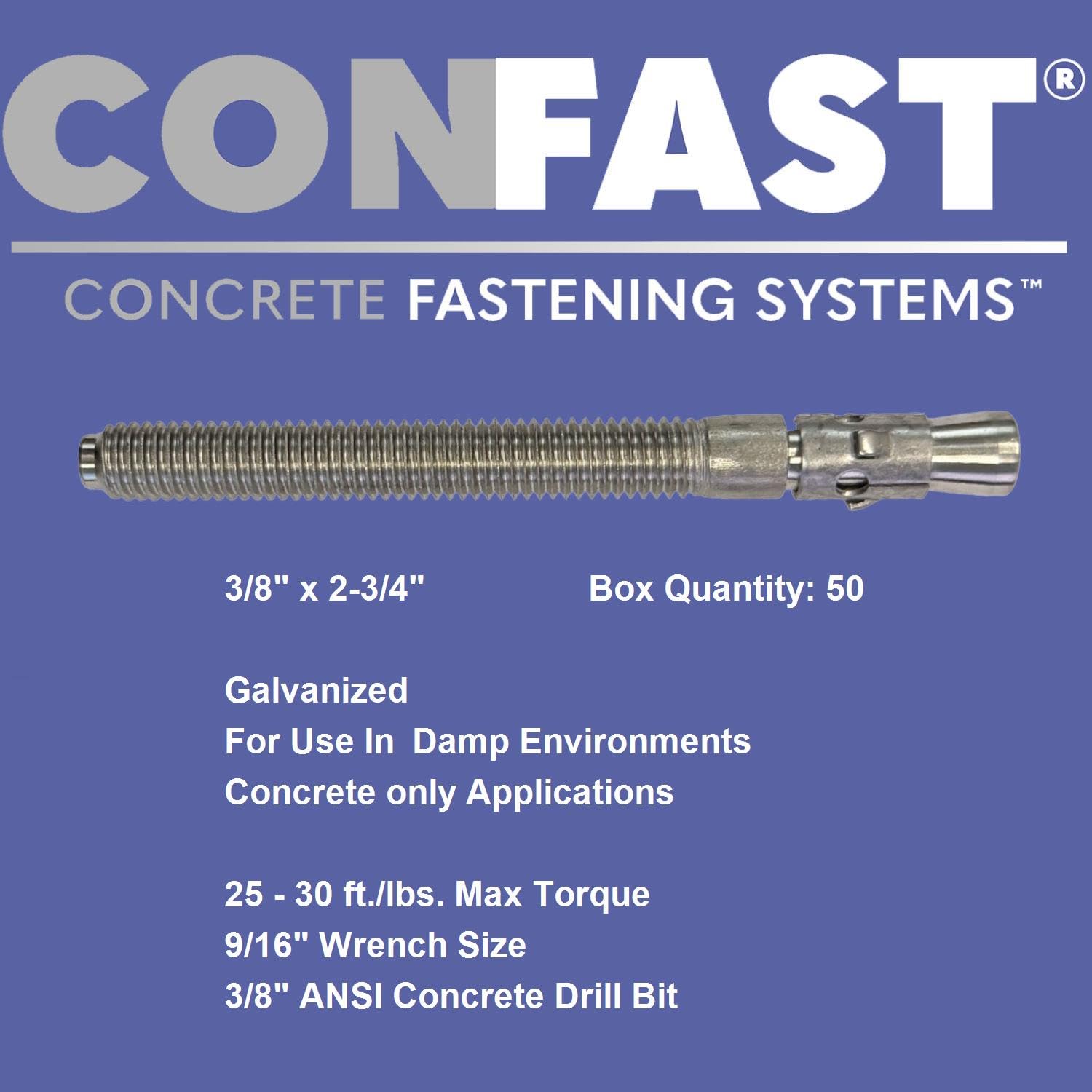 CONFAST 3/8" x 2-3/4" Galvanized Wedge Anchor (Box of 50)