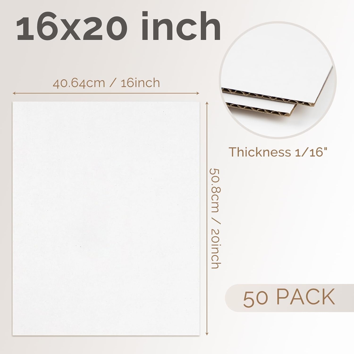 Golden State Art, 50 Pack 16x20 Corrugated Cardboard Sheets, Flat Cardboard Inserts Layer Pads for Packaging, Shipping, Mailing or Crafting Art