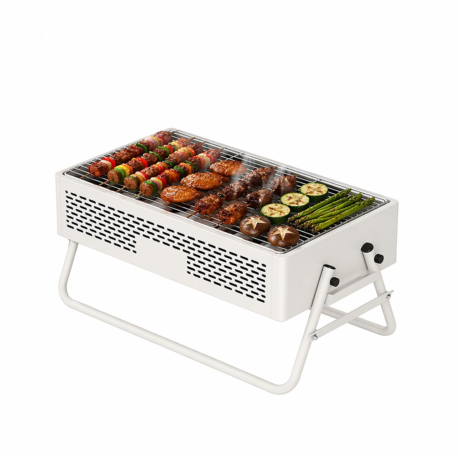 hKjPlvf Portable Charcoal Grill Foldable Steel BBQ Grill 252 Air Vents Independent Carbon Tank 27cm Wide Cooking Grate Outdoor Camping Backyard Patio Barbecue Picnic Party Black White White