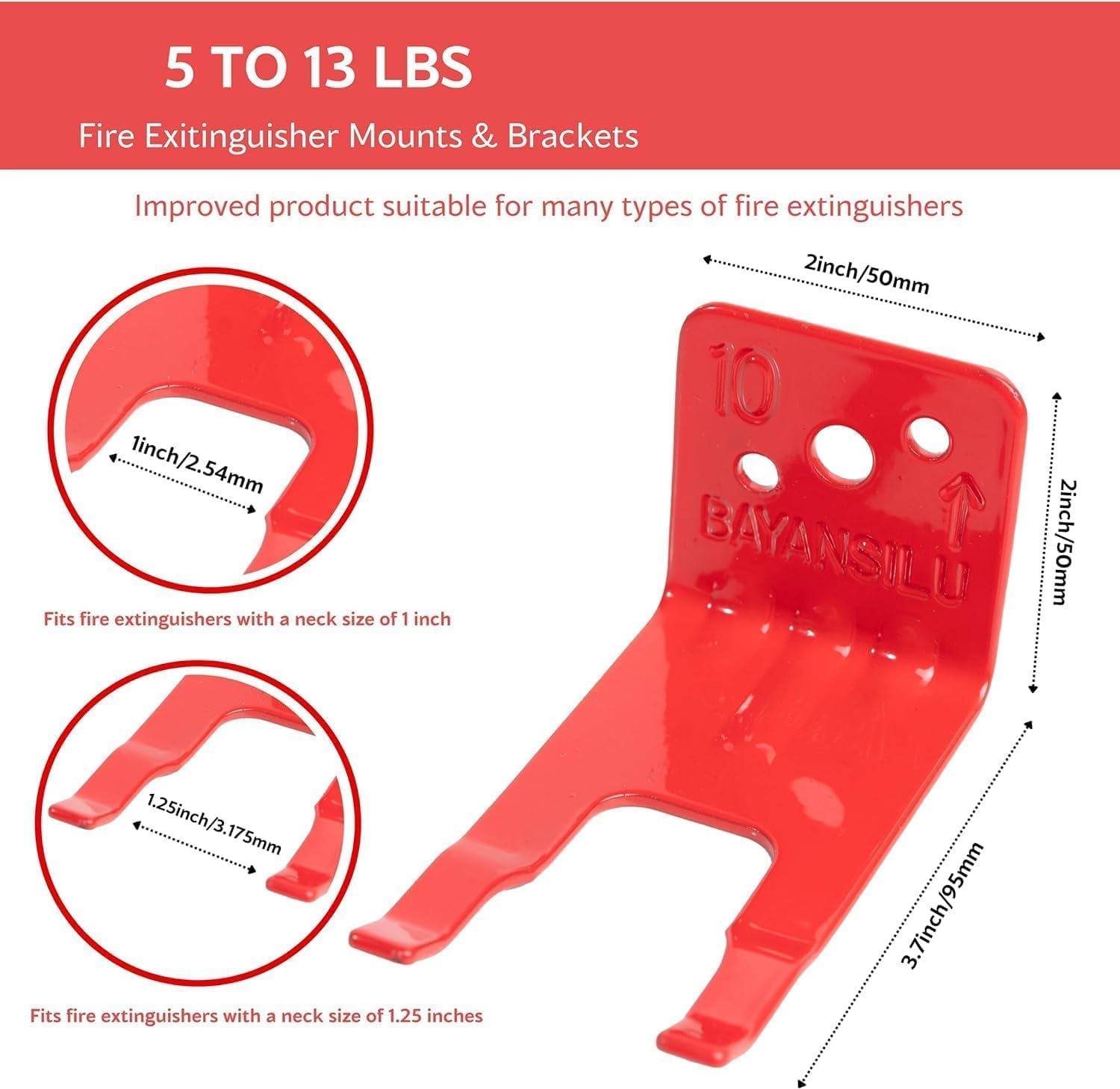 Universal Fire Extinguisher Bracket, Fire Extinguisher Mounts & Brackets is Fits Extinguishers from 5 to 15 lbs, Slot Diameter 1 to 1.25 Inches, Holder for Dry Chemical and Water Extinguishers. (2)