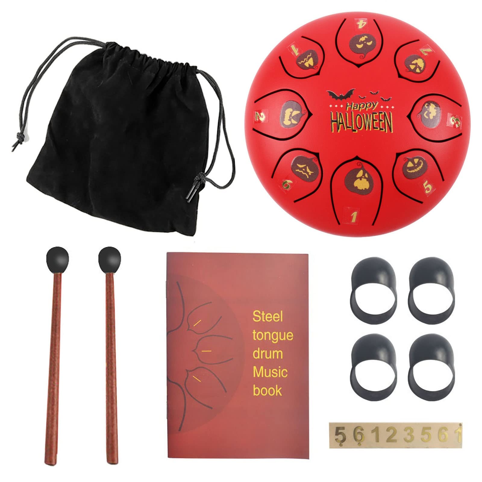 Halloween Bęben Językowy 6 Cali, 8 Nut Instrument Perkusyjny Z Torbą, Młotek, Książeczka Muzyczna I Naklejkami Edukacja Muzyczna Stalowy Bęben Język(J)