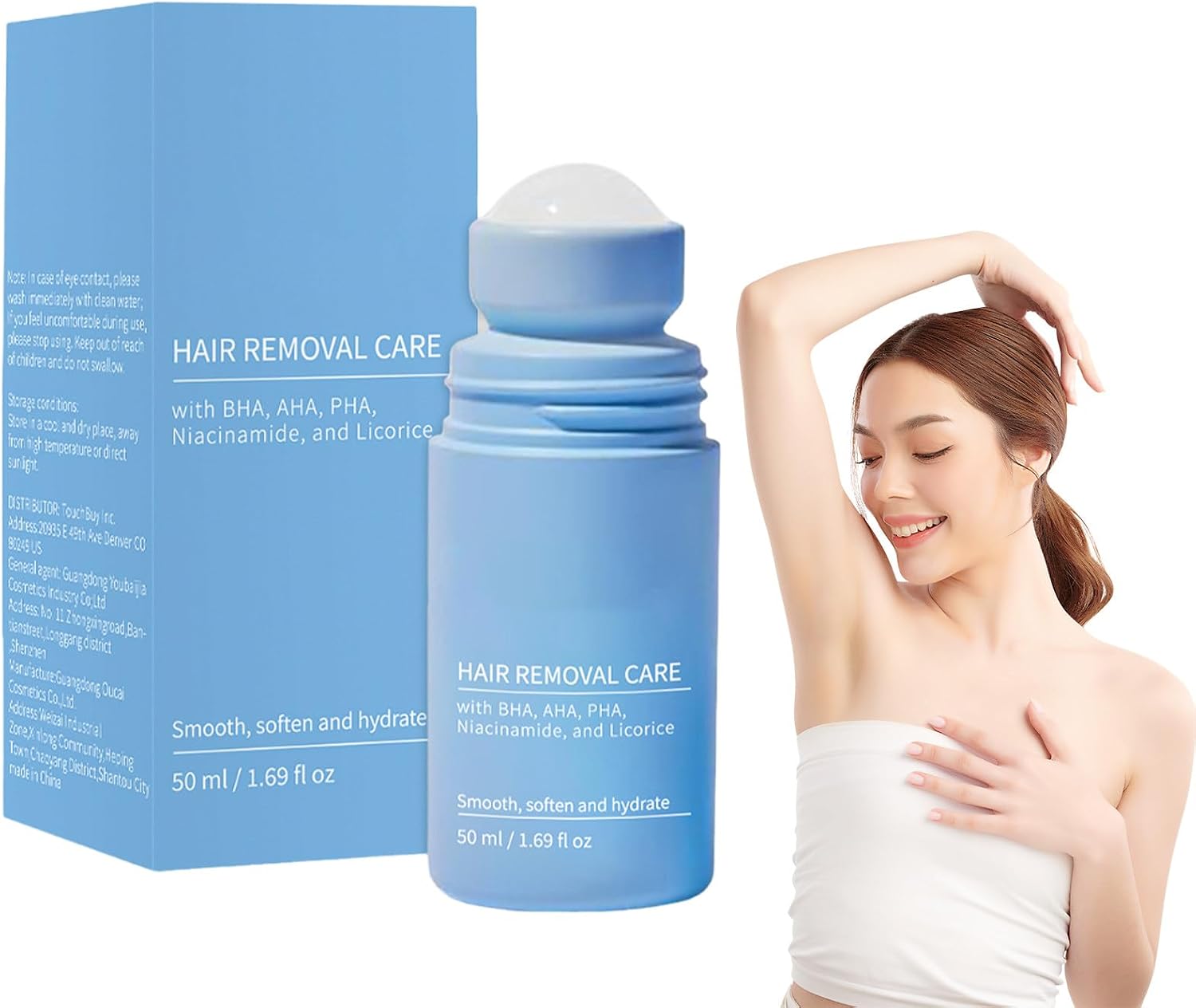 Smoothing Solution Ingrown Hair, After Shave Soothing Roll-On, Hair Removal Soothing Roll-On, Deeply Moisturizing Body Removal Solution for Arms, Underarms, Hands Blue,50ML
