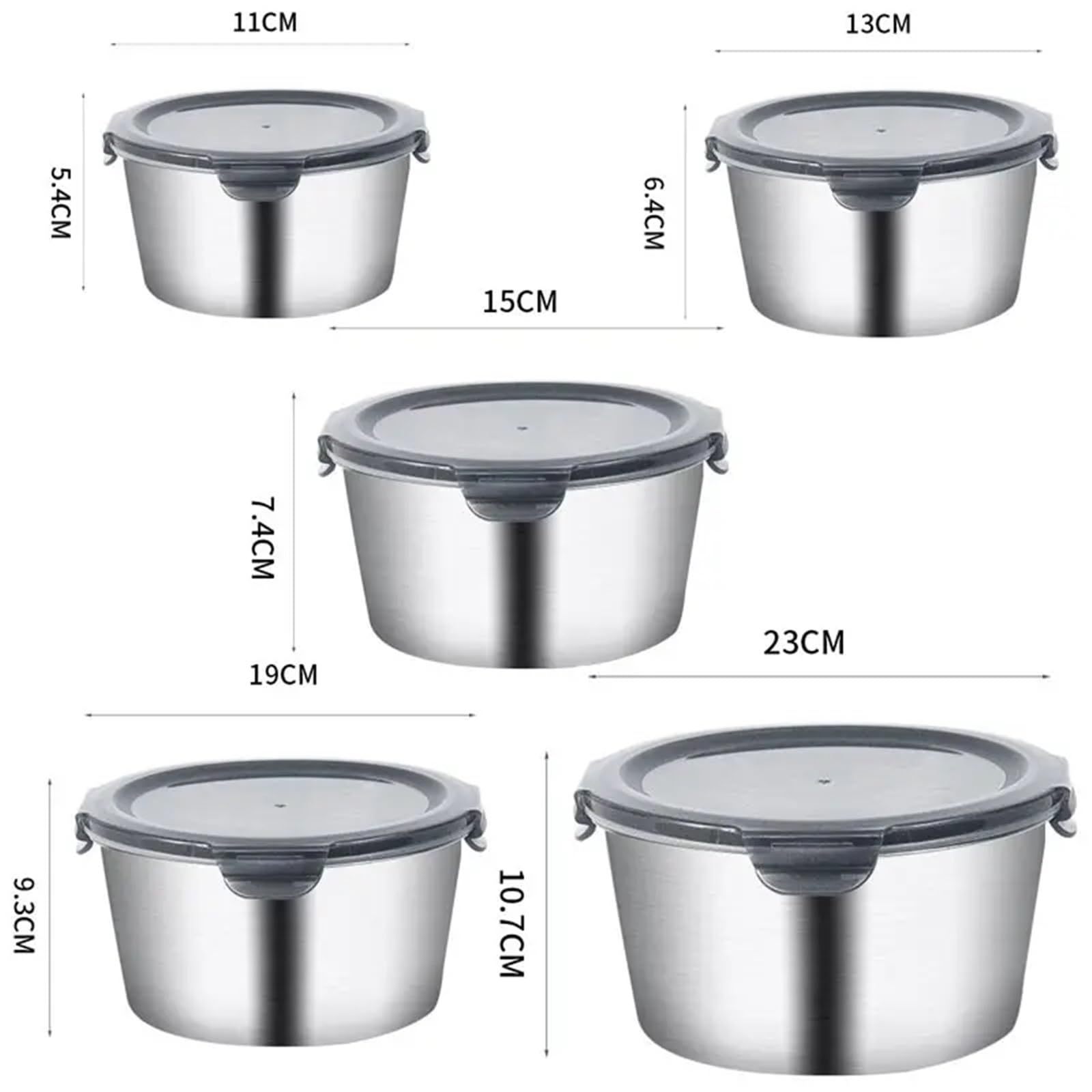 Edelstahl Aufbewahrungsdose 1/4/5 Stück 304 Edelstahl Runde Lunchbox Kühlschrank Crisper Luftdichte Lebensmittelbox Mikrowelle Heizung Kochen Mittagessen Frischhaltebox(1100ML)