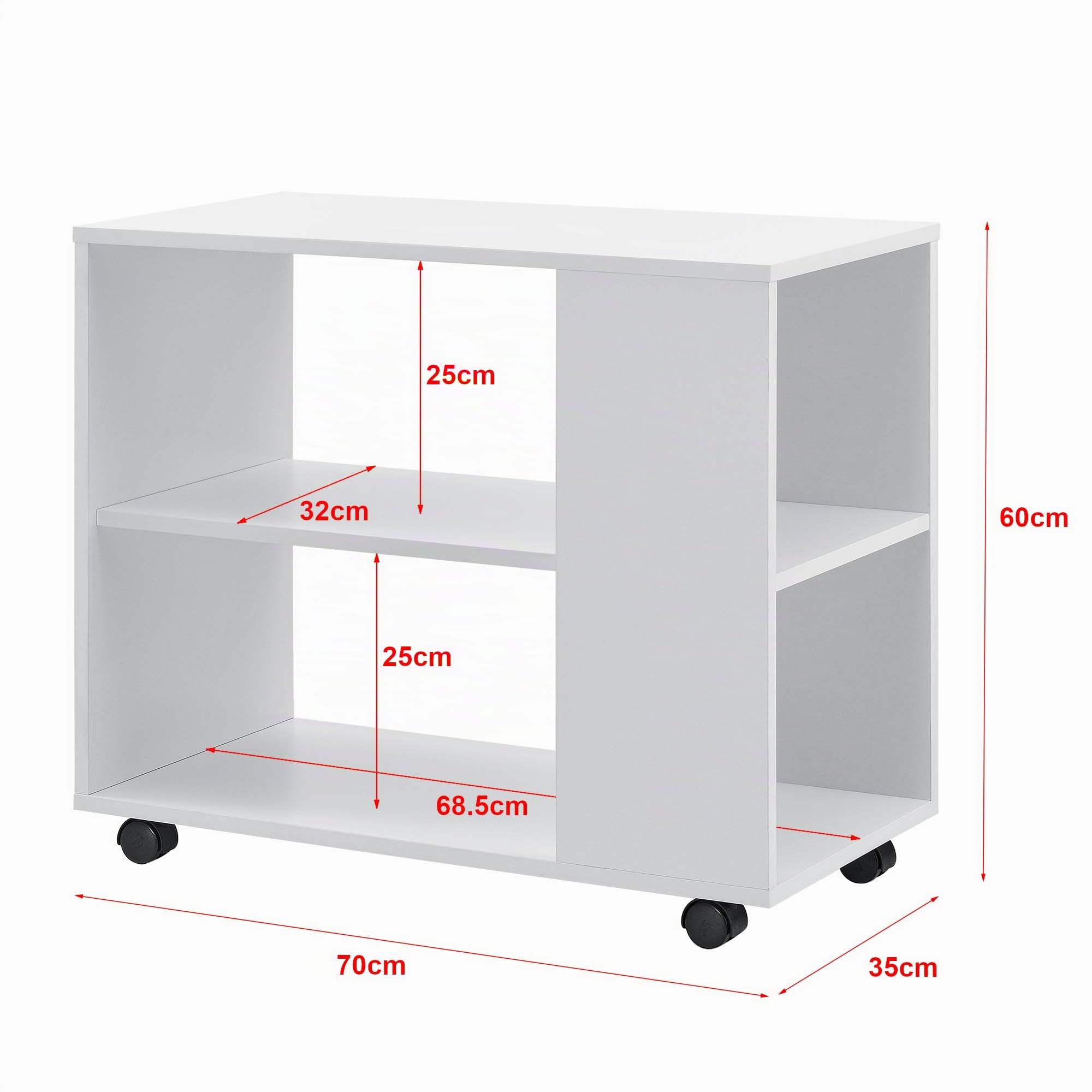 [en.casa] Tavolino Laterale con Rotelle Tavolo Basso da Divano con Ripiano e Ruote Consolle Portatile per Soggiorno Salotto Studio 60 x 70 x 35 cm - Bianco