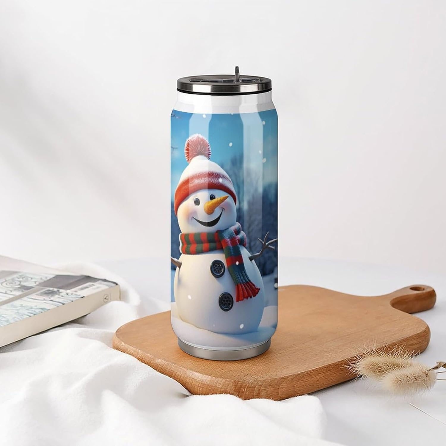 Stainless Steel Cups Happy Snowman Printed Coke Cup Stainless Steel Insulated Cups with Lid And Straw