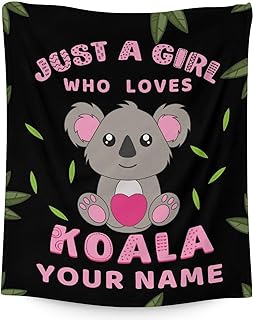 Personalized Koala Blanket with Name - Soft, Fuzzy & Warm - 40x30 Inches Small Blanket for Office, Chair - Black Cute Christmas Throw Blanket Gifts for Girls
