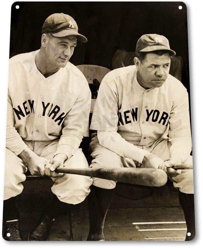 Babe Ruth & Lou Gehrig Yankees Baseball History Vintage Retro Tin Sign Metal Sign Tin Sign 7.8X11.8 Inch