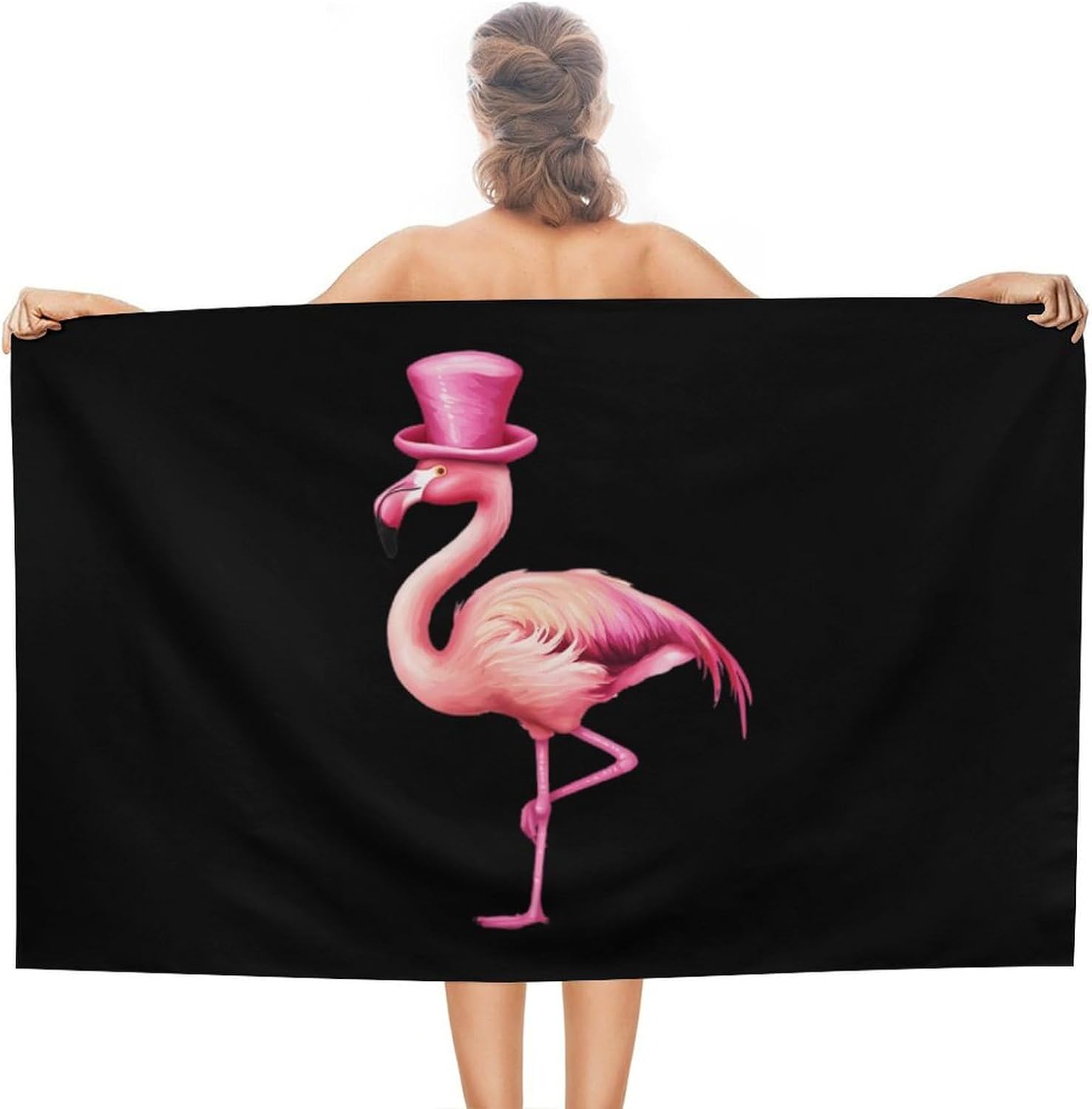 Flamingo with High Hat Oversized Beach Towel Soft Absorbent Pool Bath Swim Towels for Adults Travel Vacation Gifts 130x80cm