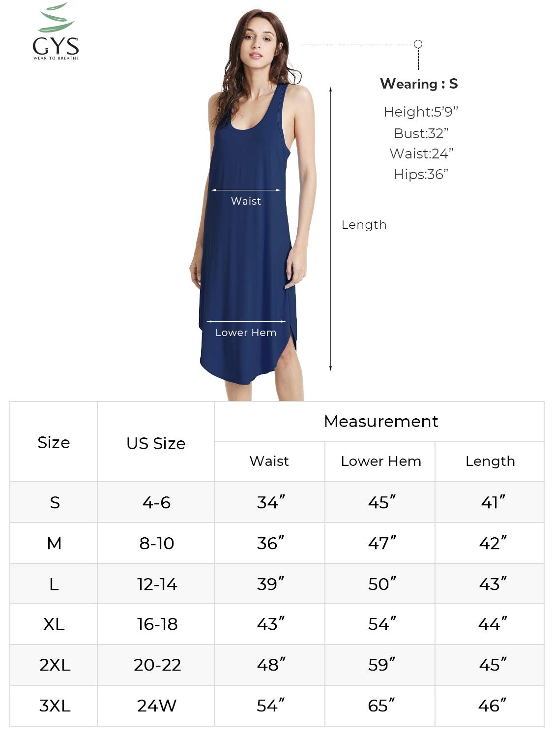GYS Women’s Bamboo Viscose Nightgown – Sleeveless Racerback Sleep Dress, High-Low Hem (Pink, Small) - View #5