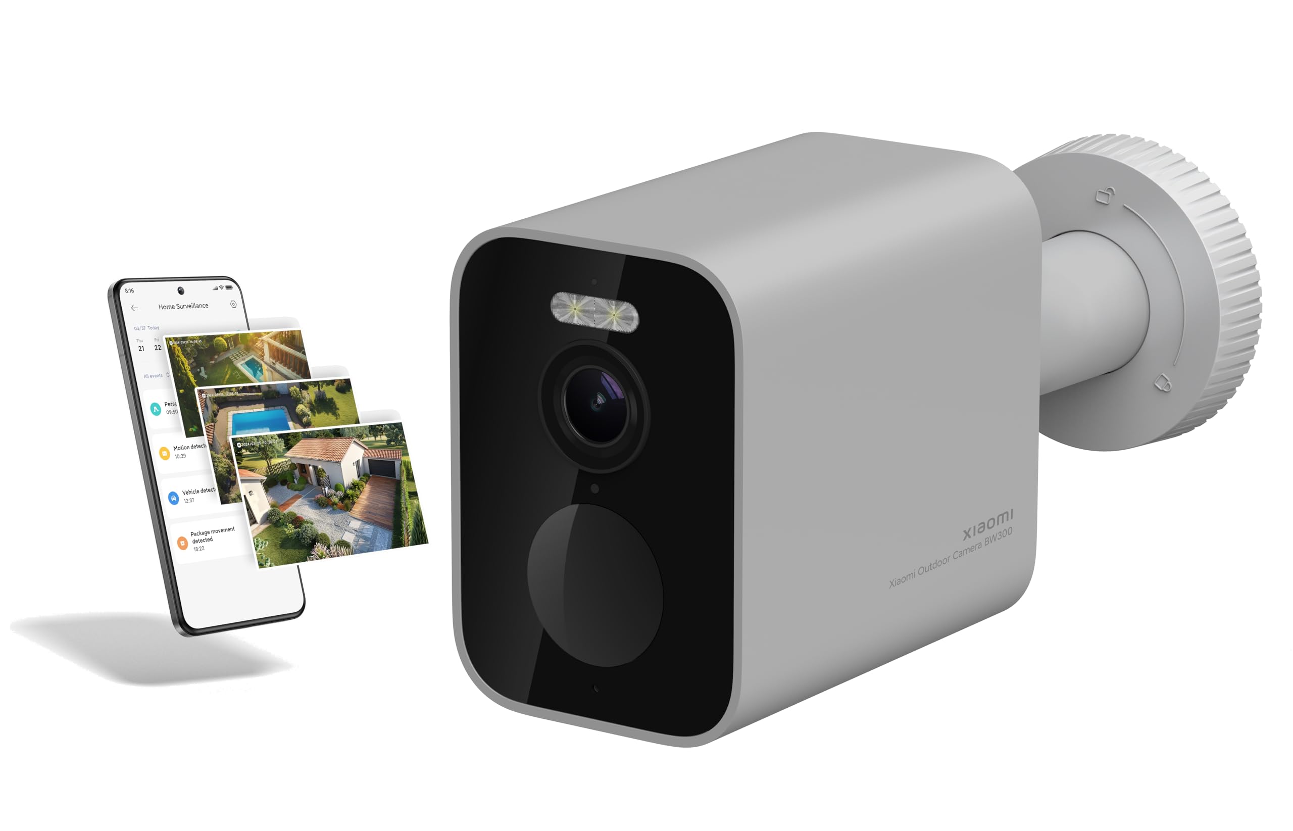 Xiaomi Outdoor Camera BW300, Cámara Exterior con batería de Larga duración, resolución 2k, IP67, Nocturna a Color, 130º, Blanco