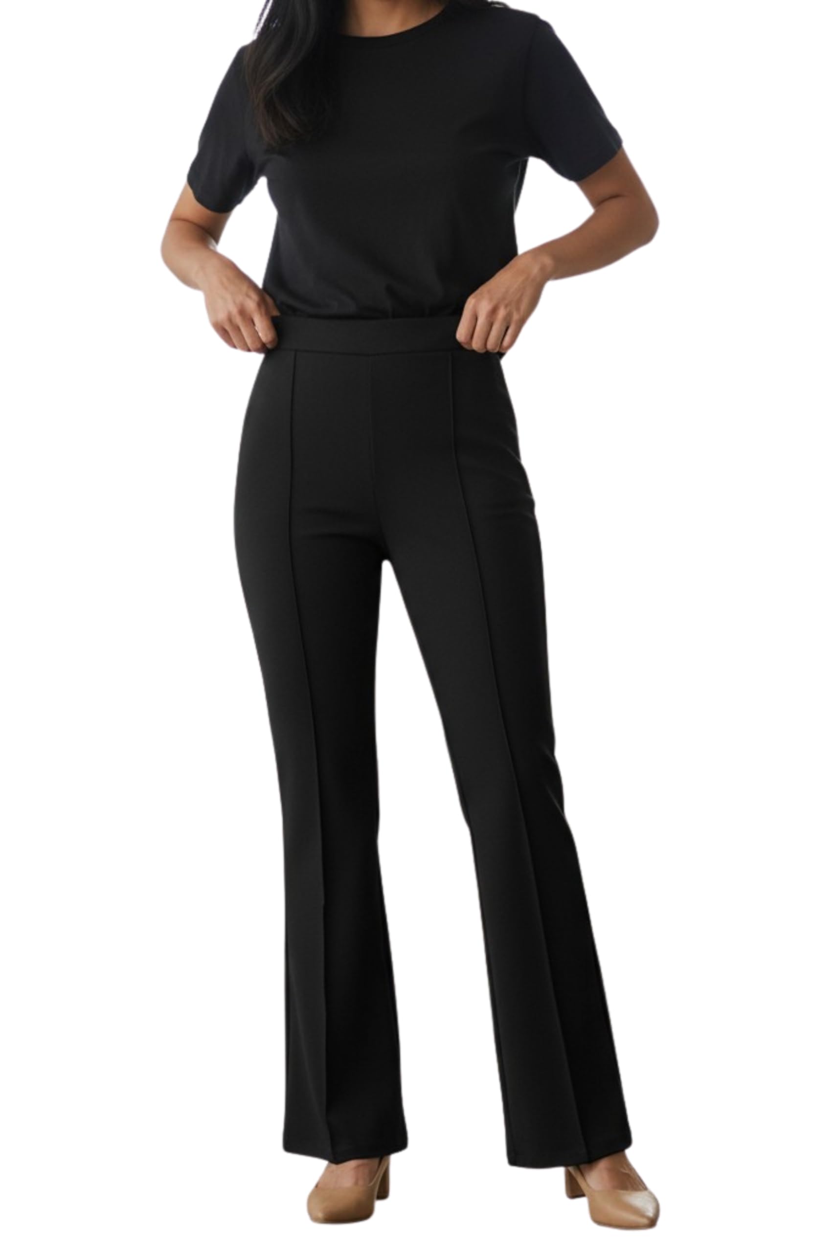 fuback Women's High-Waisted Flared Trousers, Formal Office Wear, Bootcut Style with Front Pleats-picture-18