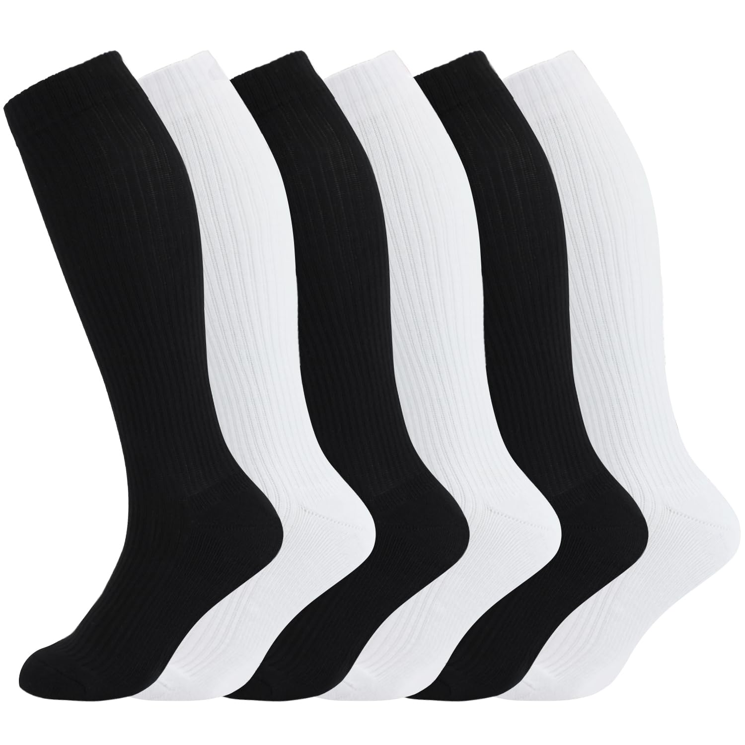 +MDCotton Compression Socks for Women Men 4/6 Pairs 8-15/15-20 mmHg Knee High Socks for Sports Travel Nurse