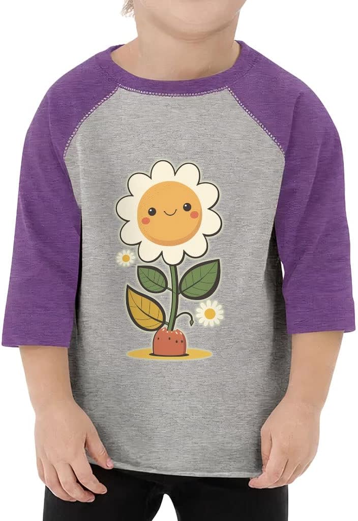 Daisy Print Toddler Baseball T-Shirt - Kawaii 3/4 Sleeve T-Shirt - Cool Design Kids' Baseball Tee